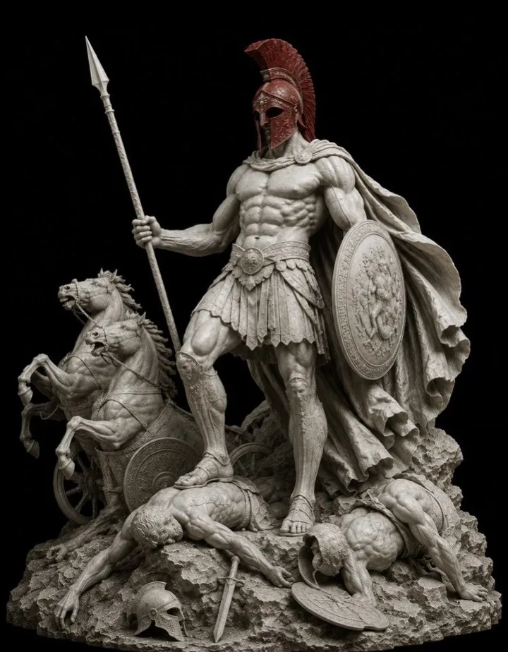 Marble sculpture of Ares with a red-crested helm
