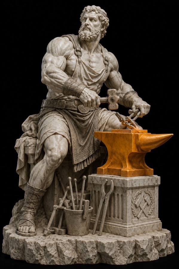 Marble sculpture of Hephaestus at the anvil