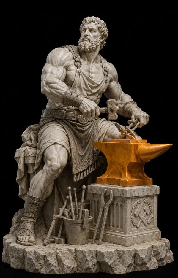Marble sculpture of Hephaestus at the anvil